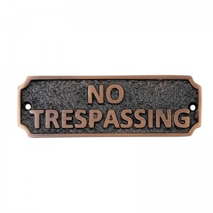 Small No Trespassing Brass Door Sign 